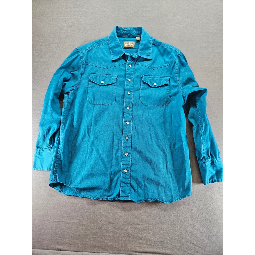 CE Schmidt Workwear Mens Teal Blue Western Pearl Snap Long Sleeve Shirt Large